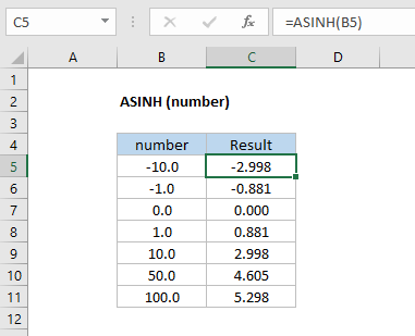 Excel ASINH function