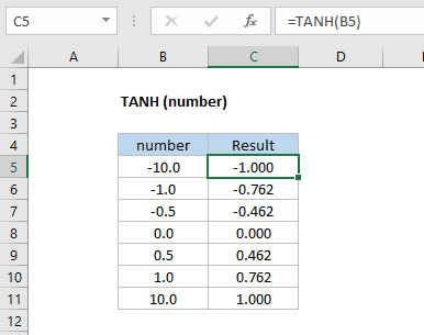 Excel TANH function